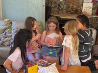 Juniper’s eighth birthday party. Good old fashion string game, drawing on cups, homemade pizza, clue hunt and decorate your cupcake. She had the best time.