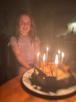 Juniper’s birthday. Yum cake made by Olive, present clue hunt and pancakes and sushi for dinner