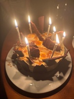 Juniper’s birthday. Yum cake made by Olive, present clue hunt and pancakes and sushi for dinner