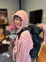 Happy birthday Iris! Tramping bag and dressing gown makes for a good look. Breakfast in bed (couch) was a request and present clue hunt a favorite still.