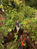 A mini pumpkin! Pond cleaning and pottering in the garden with leftover concrete…